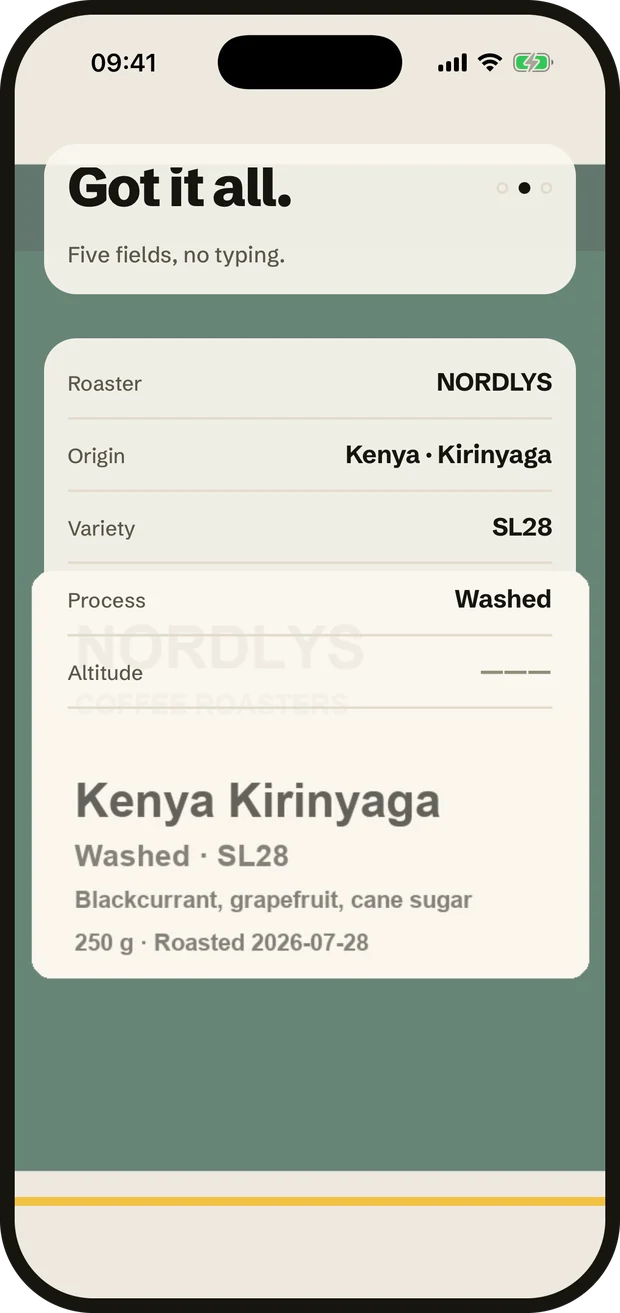 The app reading a label, the bag photo behind the fields it has filled in.
